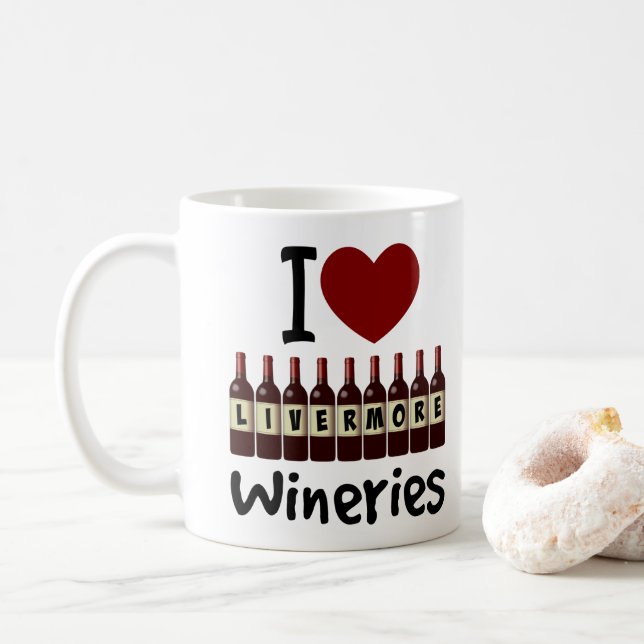 I Love Livermore Wineries Heart and Wine Bottles Kaffemugg (Med munk)