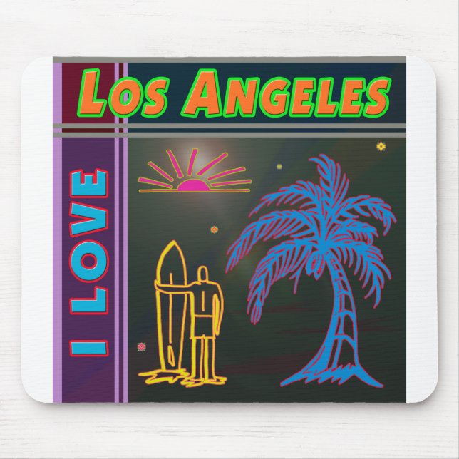 "I LOVE Los Angeles" Sun Palm Tree&Surfer Mousepad Musmatta (Framsidan)