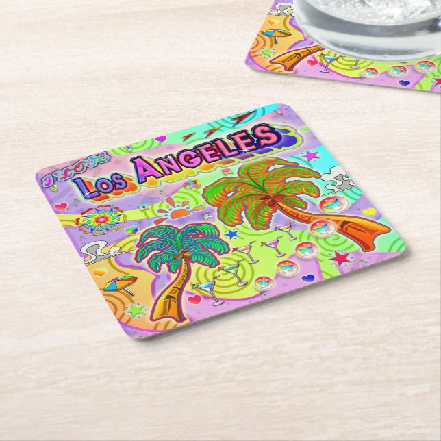 I LOVE Los Angeles Vacation Target Coaster Underlägg Papper Kvadrat (Vinklad)