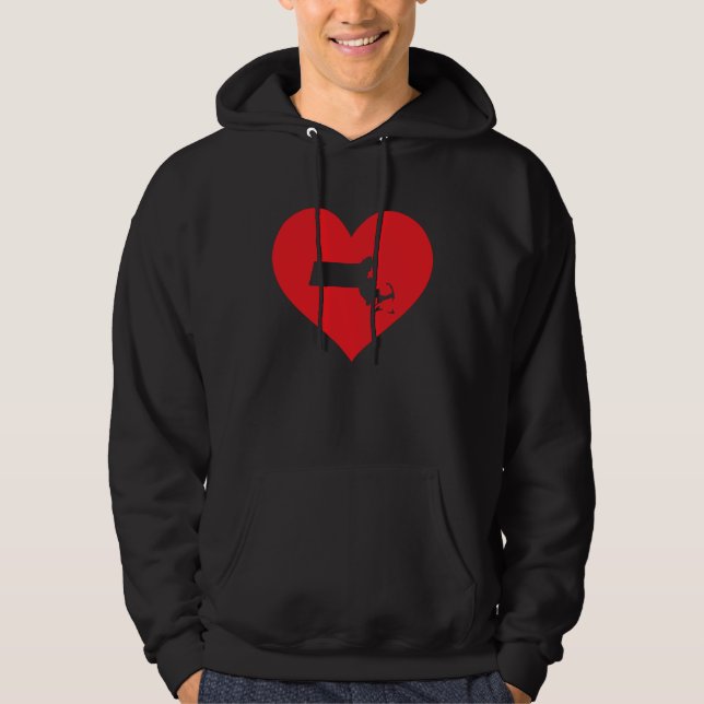 I Love Massachusetts Heart  Resident State Pride Hoodie (Framsida)