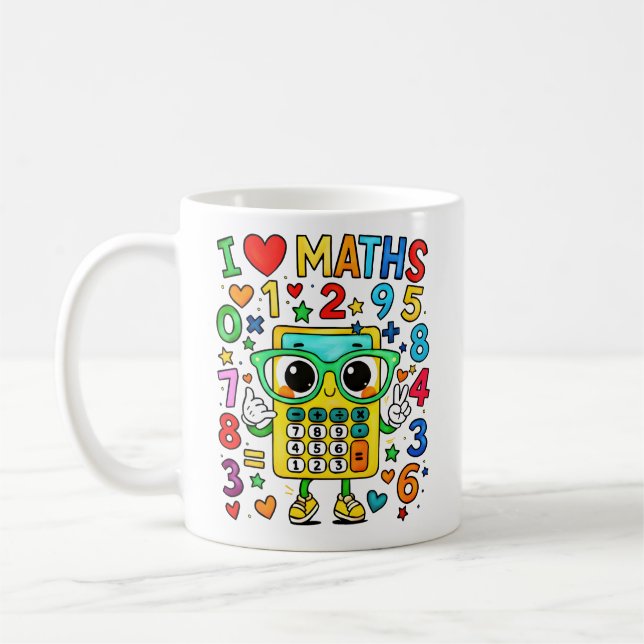 I Love Maths Cute Calculator Mug for Kids Kaffemugg (Vänster)