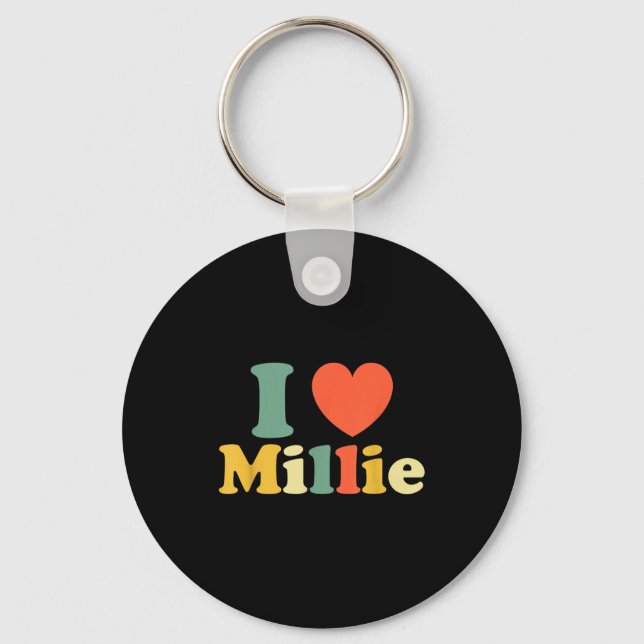 I Love Millie, I Heart Millie, Red Heart Valentine Nyckelring (Framsida)