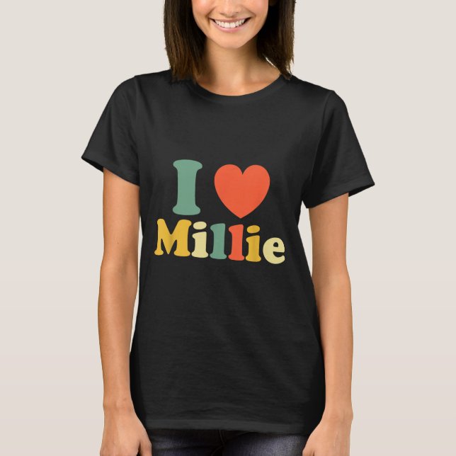 I Love Millie, I Heart Millie, Red Heart Valentine T Shirt (Framsida)