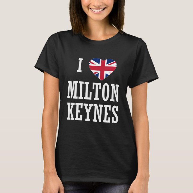 I Love Milton Keynes England Union Jack Flag Heart T Shirt (Framsida)