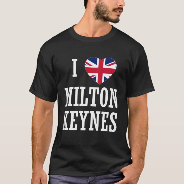 I Love Milton Keynes England Union Jack Flag Heart T Shirt (Framsida)