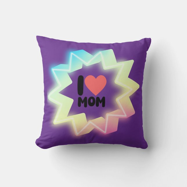 I Love Mom Colorful Neon Star Kudde (Framsida)