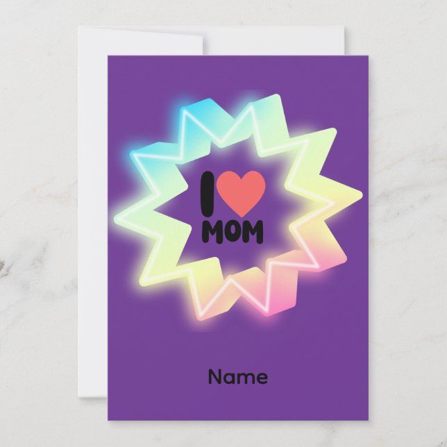 I Love Mom Colorful Neon Star Tack Kort (Framsida)