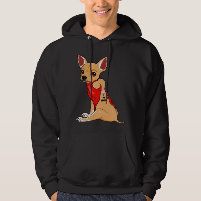 I Love Mom Tattoo Chihuahua Dog  Women Chihuahua M Hoodie (Framsida)