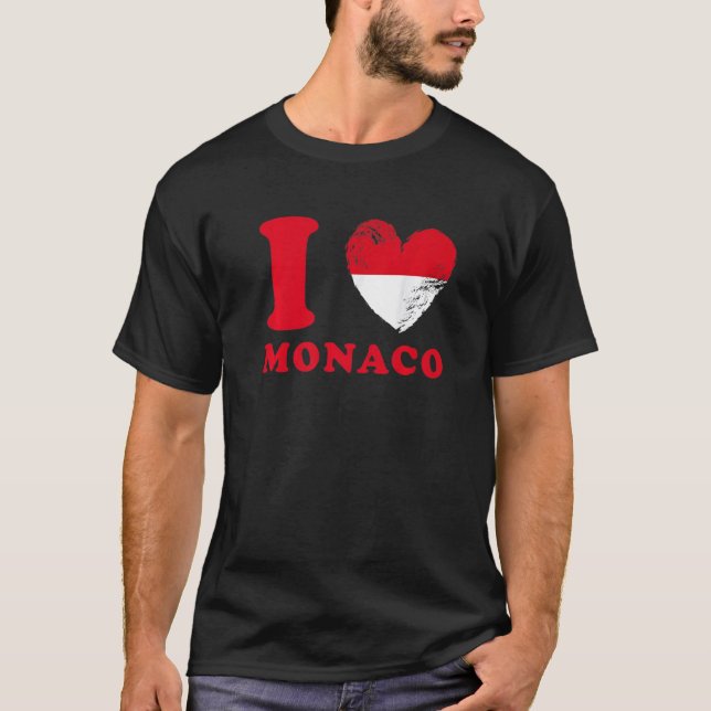 I Love Monaco  Drapeau en forme de cœur Monaco  1 T Shirt (Framsida)