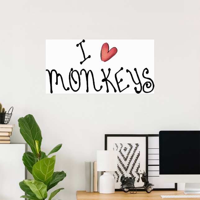 I Love Monkeys Cute Handwritten Typography Poster (Skapare uppladdad)