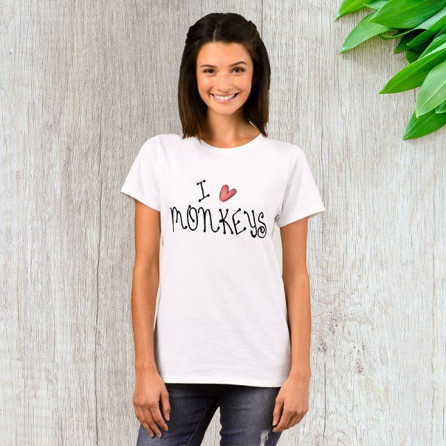 I Love Monkeys Cute Handwritten Typography T Shirt (Skapare uppladdad)