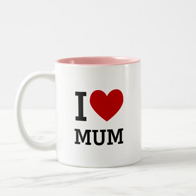 I Love Mum Mug Heart Graphic Mother Gift Två-Tonad Mugg (Vänster)