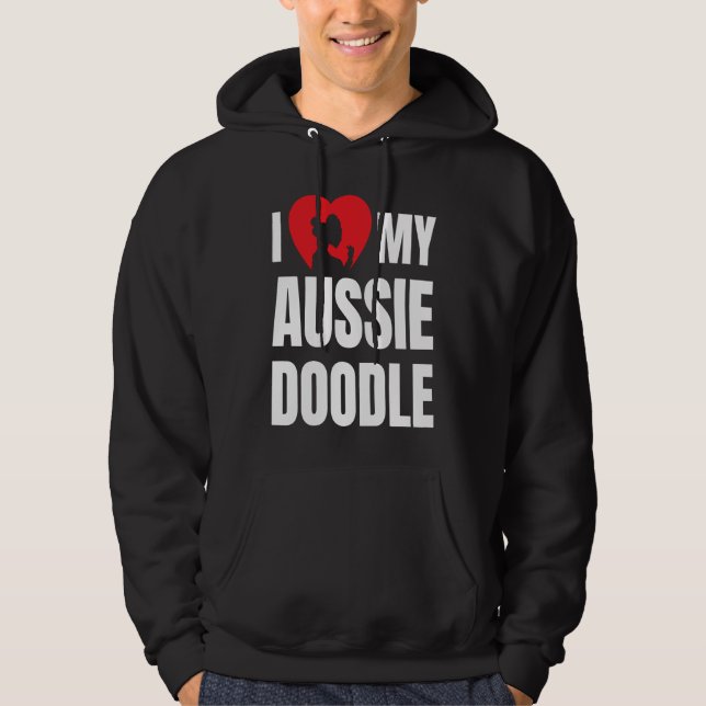 I Love My Aussiedoodle Dog Silhouette in Heart Hoodie (Framsida)