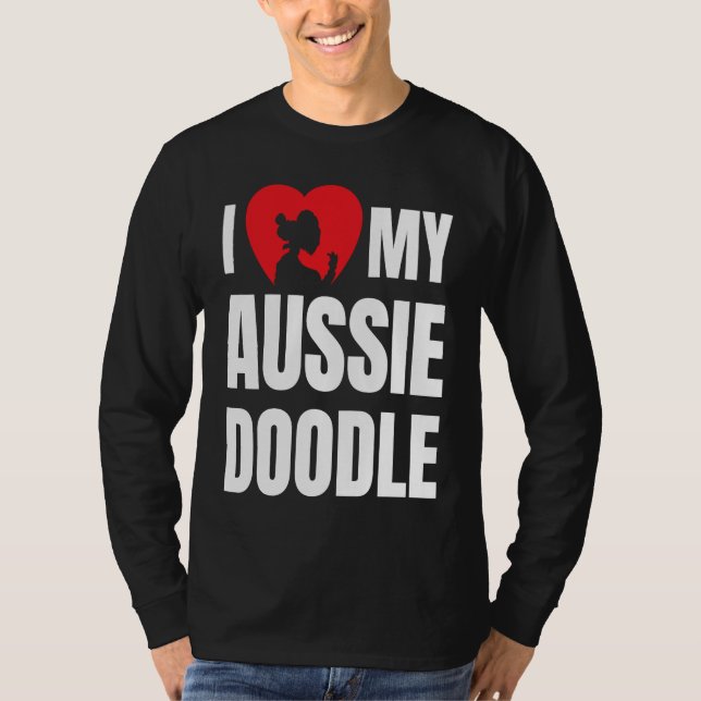 I Love My Aussiedoodle Dog Silhouette in Heart T Shirt (Framsida)