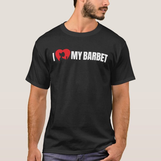 I Love My Barbet with Dog Silhouette in Heart T Shirt (Framsida)