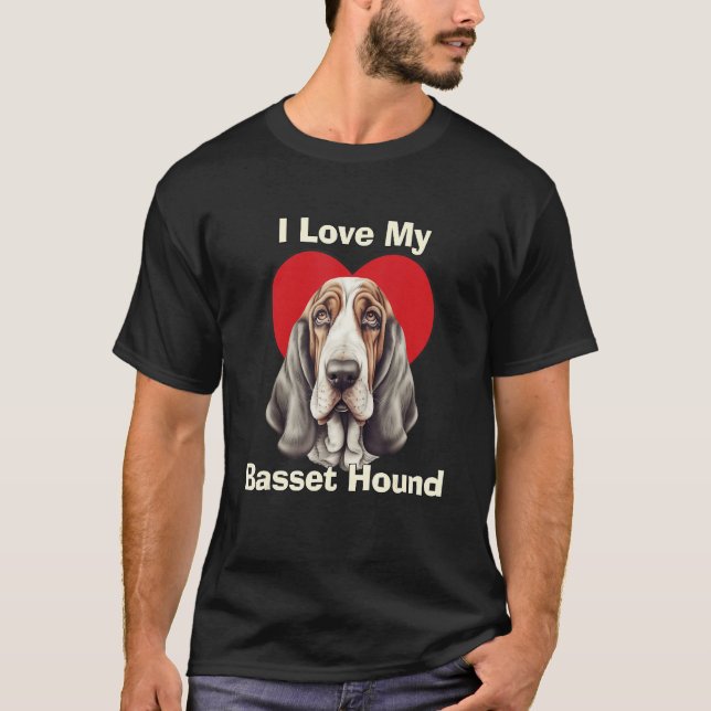 I Love My Basset Hound Puppy Dog T Shirt (Framsida)