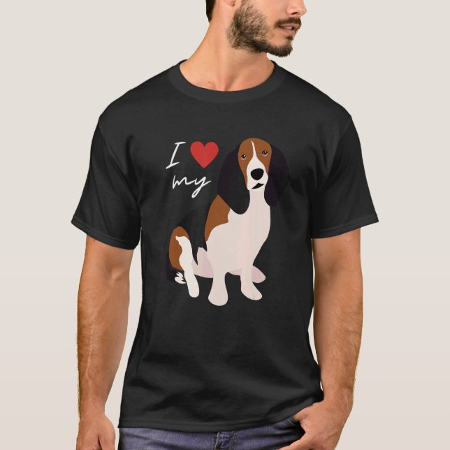 I Love My Black  Brown & White Basset Hound Dog   T Shirt (Framsida)