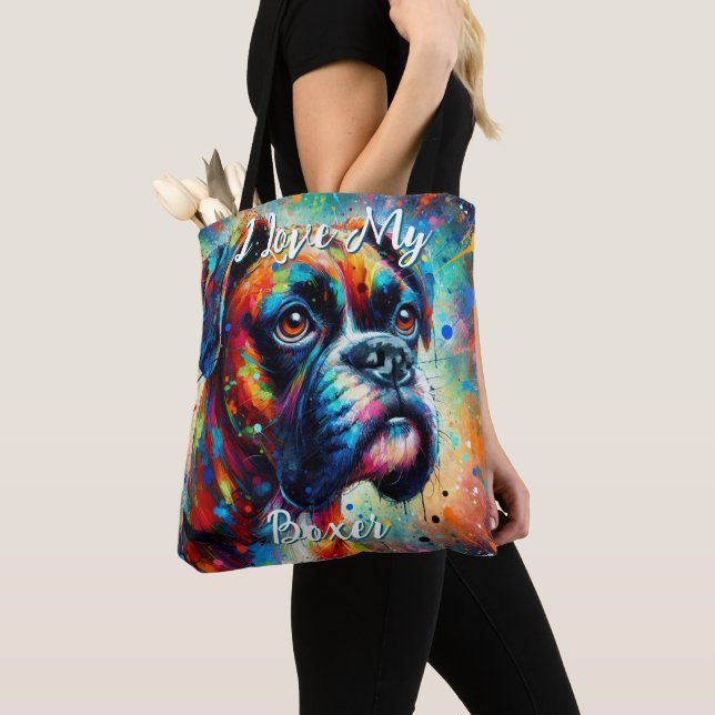 I Love My Boxer Pop Art Dog Personalized Tygkasse (Närbild)