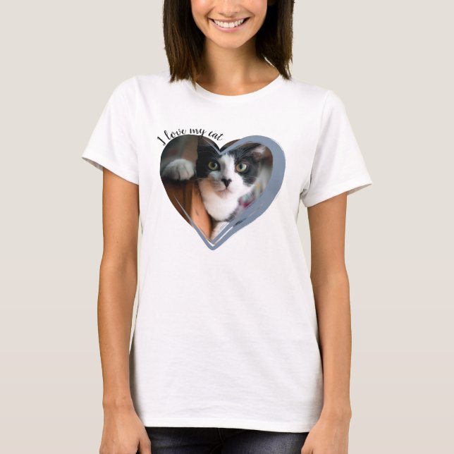 I Love My Cat Heart Photo  T Shirt (Framsida)