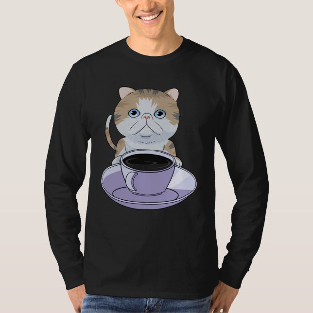I Love My Coffee and Exotic Shorthair Cat T Shirt (Framsida)