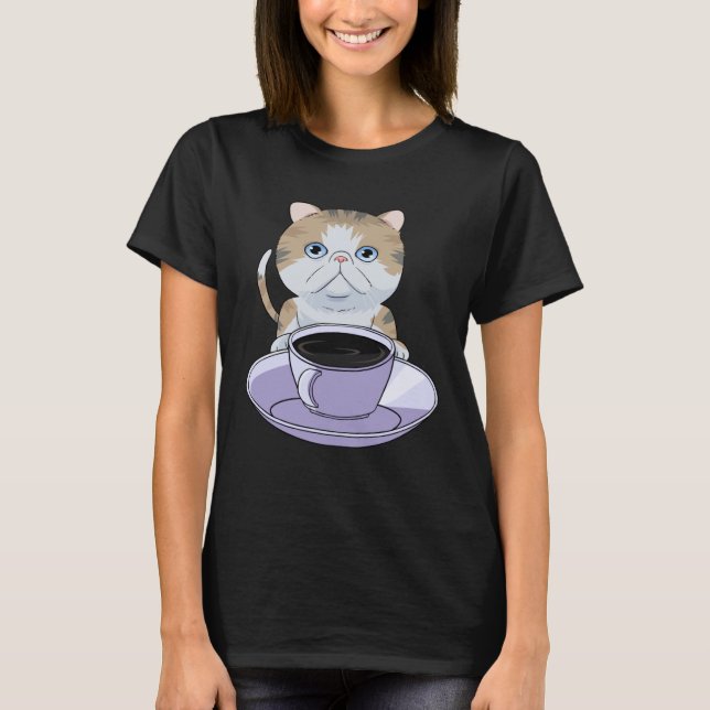 I Love My Coffee and Exotic Shorthair Cat T Shirt (Framsida)
