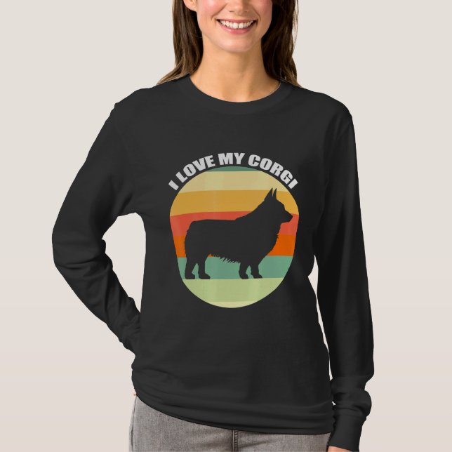 I Love My Corgi Retro Sunset T Shirt (Framsida)