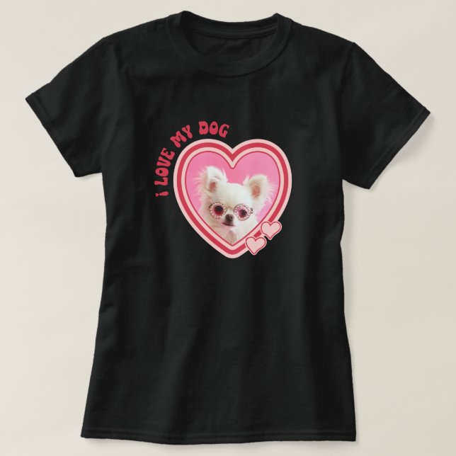I Love My Dog Custom Photo Black T Shirt (Design framsida)