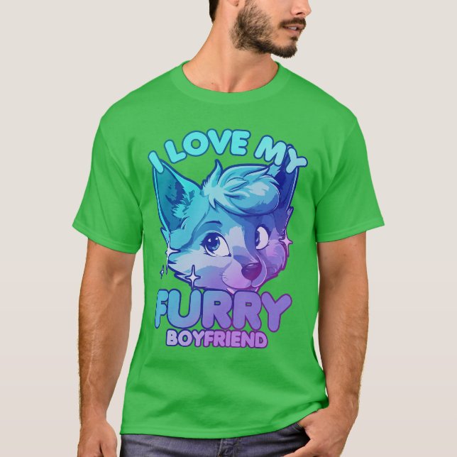 I Love My Furry Boyfriend Anthropomorphism Fursuit T Shirt (Framsida)