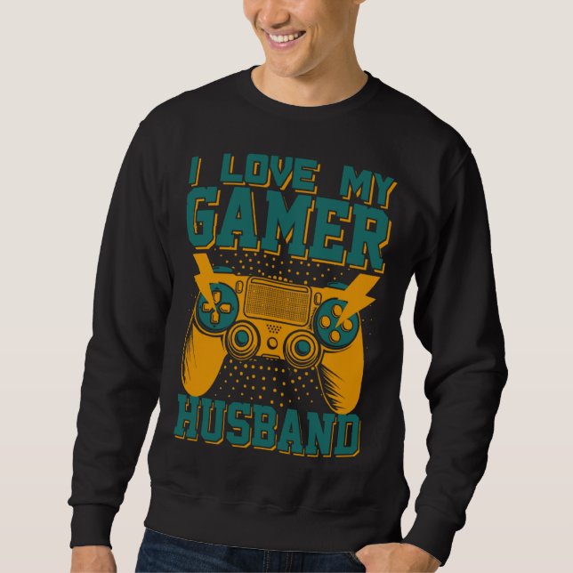 I Love My Gamer Husband Video Gamer Couple  3 Lång Ärmad Tröja (Framsida)