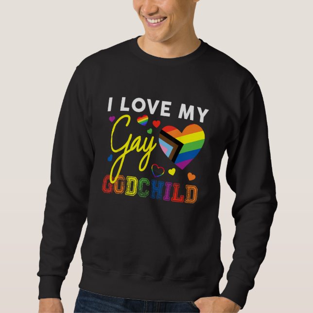 I Love My Gay Godchild Rainbow LGBT Godmother Prid Lång Ärmad Tröja (Framsida)