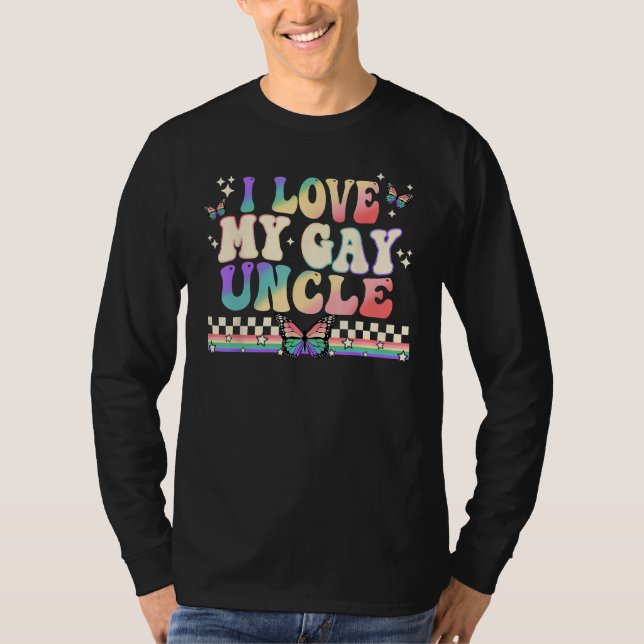 I Love My Gay uncle Groovy LGBT Lesbian Rainbow Pr T Shirt (Framsida)