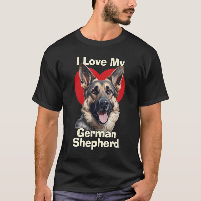 I Love My German Shepherd Puppy Dog T Shirt (Framsida)