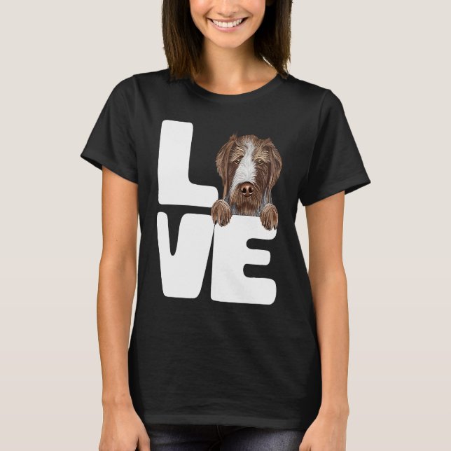 I Love My German Wirehaired Pointer Dog T Shirt (Framsida)