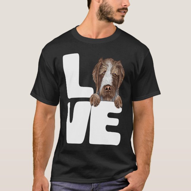 I Love My German Wirehaired Pointer Dog T Shirt (Framsida)