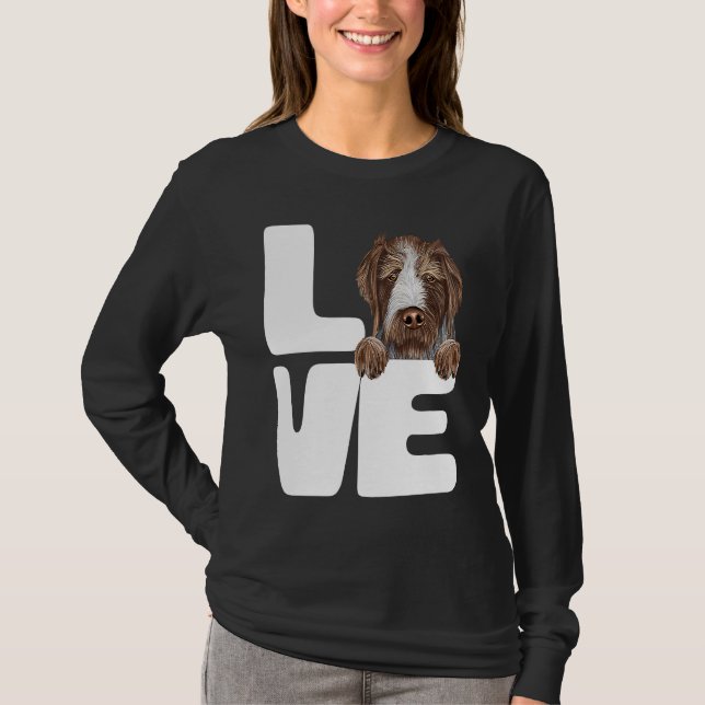 I Love My German Wirehaired Pointer Dog T Shirt (Framsida)