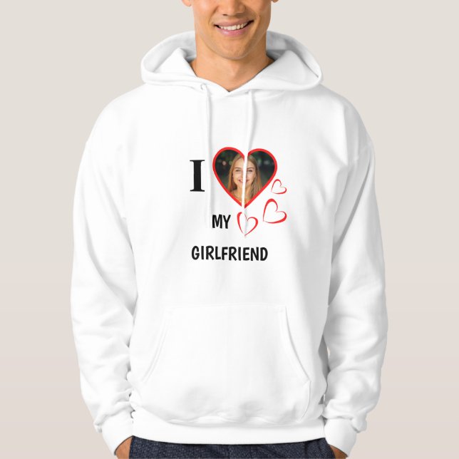  I Love My Girlfriend Dein Photo im Herz  Hoodie (Framsida)
