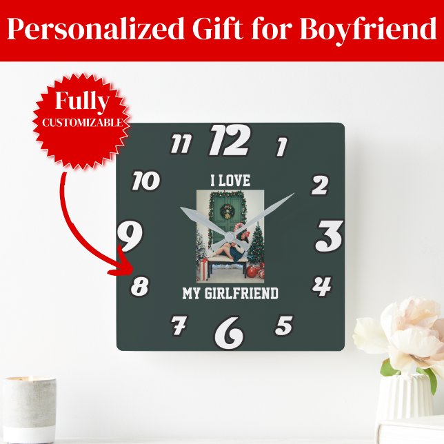 I Love My Girlfriend Photo Wall Clock Gift Fyrkantig Klocka (I Love My Girlfriend Photo Wall Clock Gift)