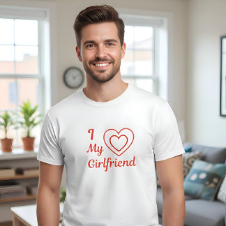 I Love My Girlfriend Red Hearts Calligraphy Script T Shirt