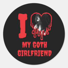 I Love My Goth Girlfriend Red Heart Photo Runt Klistermärke