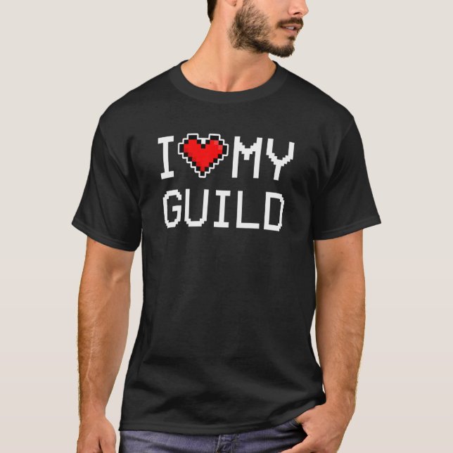 I Love My Guild Pixel Heart Retro Gamer T Shirt (Framsida)