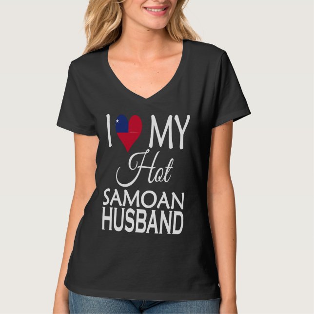 I Love My Hot Samoan Husband  Samoa Flag Spouse Na T Shirt (Framsida)