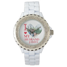 I Love My Husband Custom Heart Photo Armbandsur