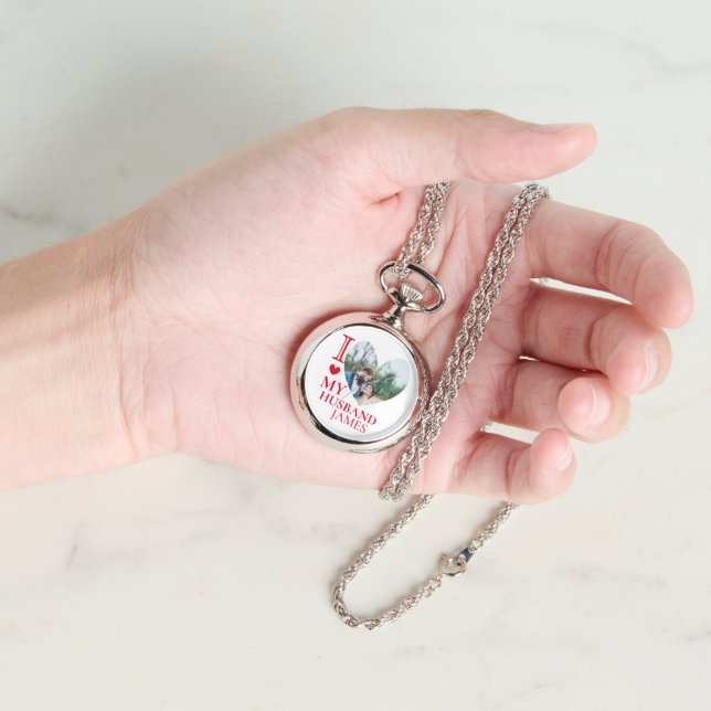 I Love My Husband Custom Heart Photo Necklace  Armbandsur (Hand)