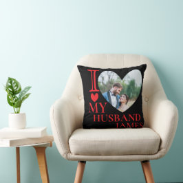 I Love My Husband Custom Photo Heart Kudde
