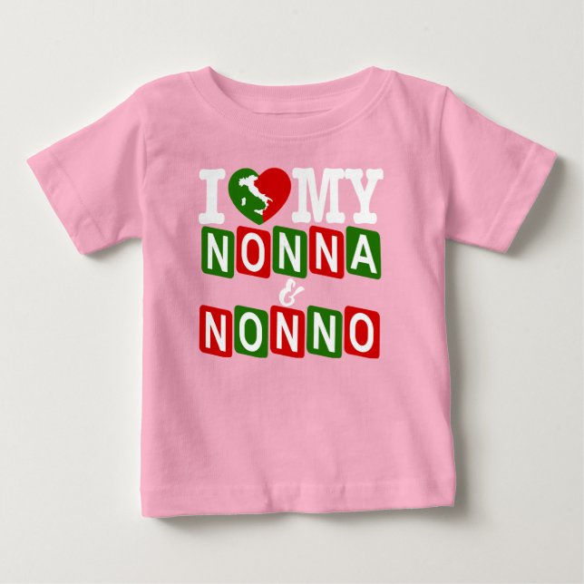 I Love My Nonna & Nonno Baby T-Shirt (Framsida)
