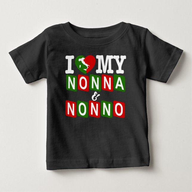 I Love My Nonna & Nonno Baby T-Shirt (Framsida)