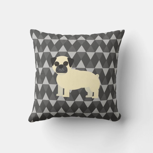 I love my Pug, Gray diamonds pattern Kudde (Baksida)