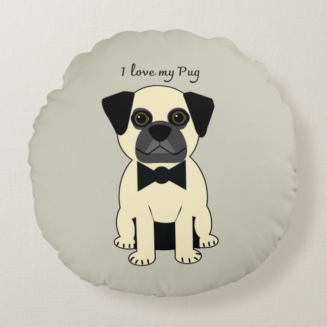I Love My Pug Rund Kudde (Framsidan)