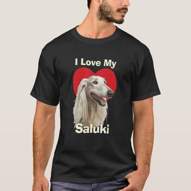 I Love My Saluki Puppy Dog T Shirt (Framsida)