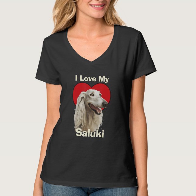 I Love My Saluki Puppy Dog T Shirt (Framsida)
